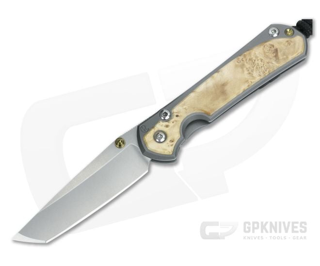 Chris Reeve Small Sebenza 31 Stonewashed Magnacut Tanto Box Elder Inlays Glass Blasted Folding Knife 001 - CRK-S31-1132-001