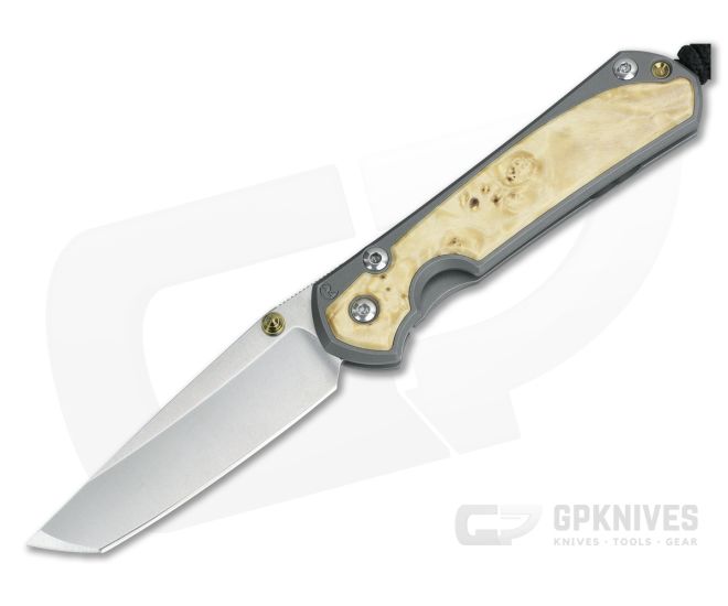 Chris Reeve Small Sebenza 31 Stonewashed Magnacut Tanto Box Elder Inlays Glass Blasted Folding Knife 004 - CRK-S31-1132-004