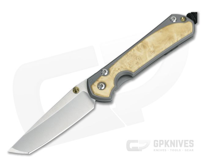 Chris Reeve Small Sebenza 31 Stonewashed Magnacut Tanto Box Elder Inlay Glass Blasted Folding Knife 008 - CRK-S31-1132-008