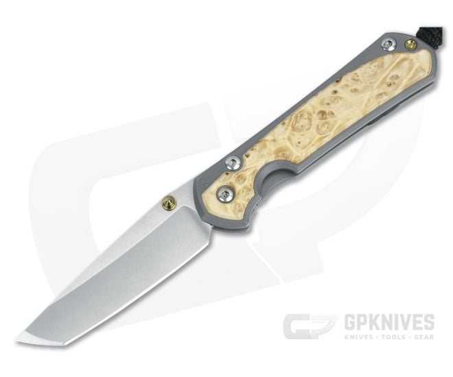 Chris Reeve Small Sebenza 31 Stonewashed Magnacut Tanto Box Elder Inlays Glass Blasted Folding Knife 1132 - CRK-S31-1132