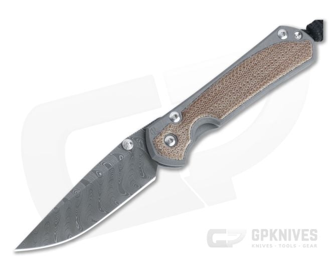 Chris Reeve Small Sebenza 31 Natural Canvas Micarta Inlay Boomerang Damascus Drop Point 001 - CRK-S31-1214-001