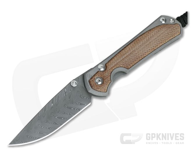 Chris Reeve Small Sebenza 31 Natural Canvas Micarta Inlay Boomerang Damascus Drop Point - CRK-S31-1214