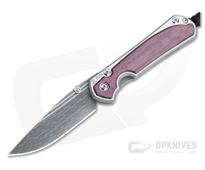 Chris Reeve Small Sebenza 31 Damascus 2024 Annual Purple Heart Wood - CRK-S31-1744
