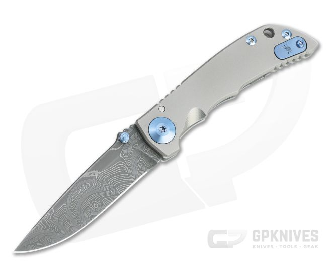 Spartan Blades Harsey Folder 3.25 Nichols Damascus Blue Hardware Titanium Folder 03 - SB-SF10-03