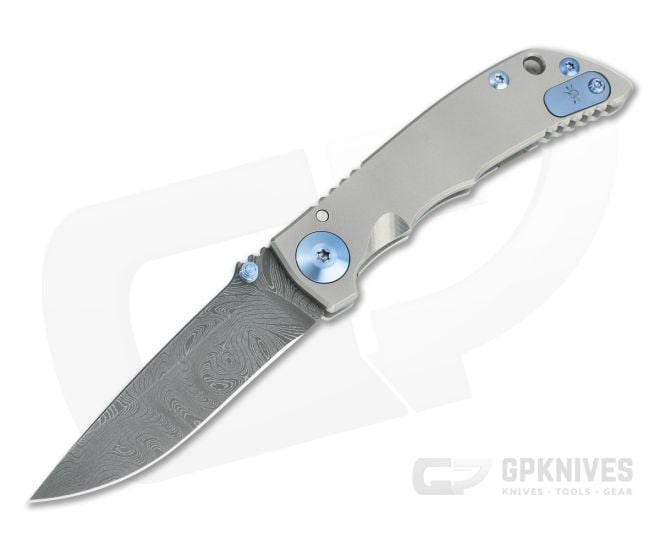 Spartan Blades Harsey Folder 3.25 Nichols Damascus Blue Hardware Titanium Folder 05 - SB-SF10-05