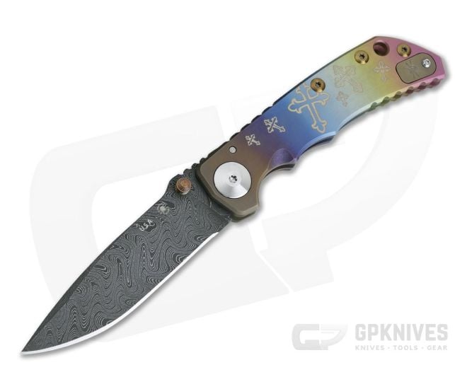 Spartan Harsey Folder Crusader Cross Multi-Color Fade Ano Special Edition Nichols Damascus - SB-SF5-011