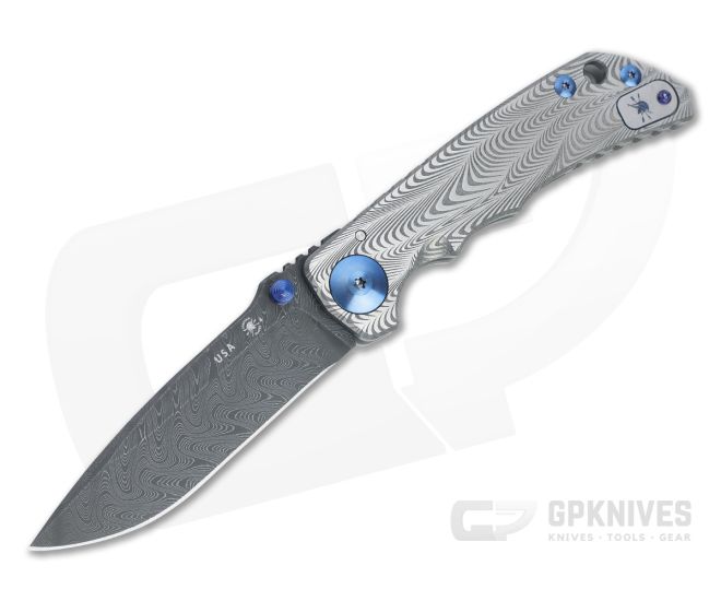 Spartan Harsey Folder Sound Wave Titanium Blue Accents Special Edition w/ Nichols Damascus 043 - SB-SF5-043