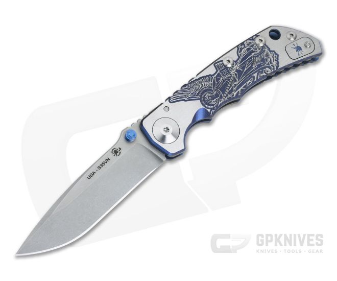 Spartan Harsey Folder Saint Michael the Archangel Special Edition Satin Blue Ano Stonewashed S35VN - SB-SF5-SAINTMICHAEL