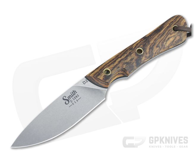 Smith & Sons Brave Stonewashed D2 Bocote Wood Everyday Carry Fixed Blade - SS-SM012309
