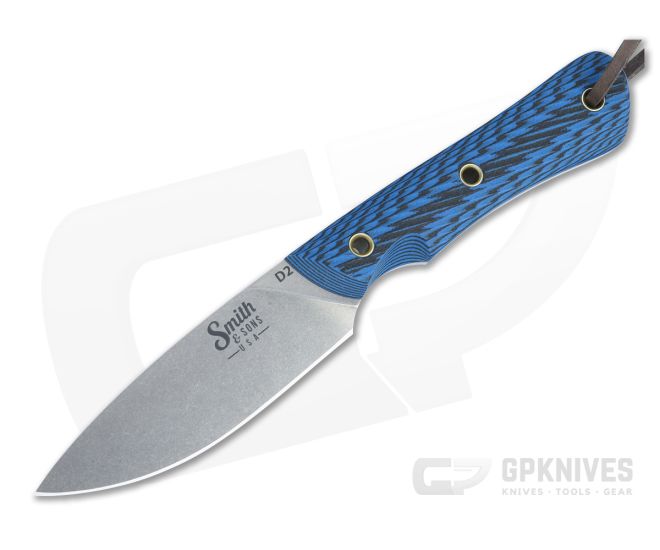 Smith & Sons Brave Stonewashed D2 Textured Blue/Black G10 Everyday Carry Fixed Blade - SS-SM12207