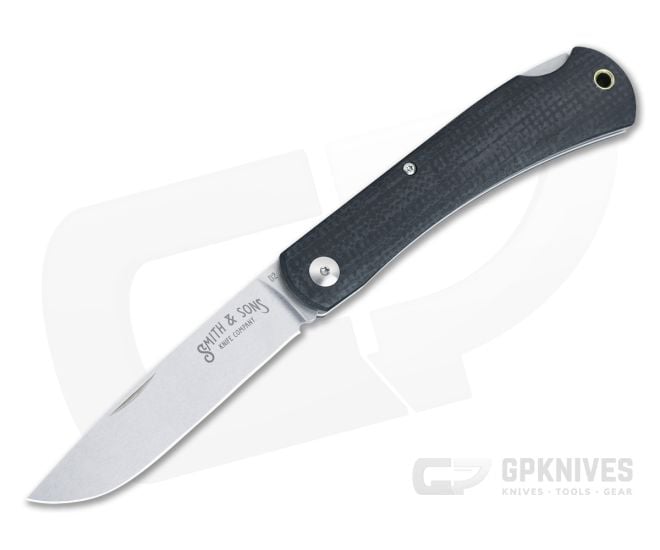 Smith & Sons Mudbug Back Lock Black Burlap Micarta Stonewashed D2 Drop Point SMLB2-103B - SS-SMLB2-103B
