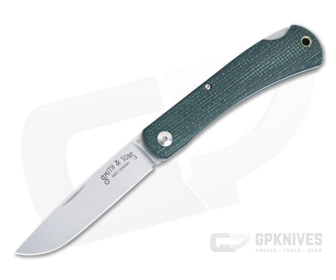 Smith & Sons Mudbug Back Lock Forest Green Burlap Micarta Stonewashed D2 Drop Point SMLB2-104B - SS-SMLB2-104B