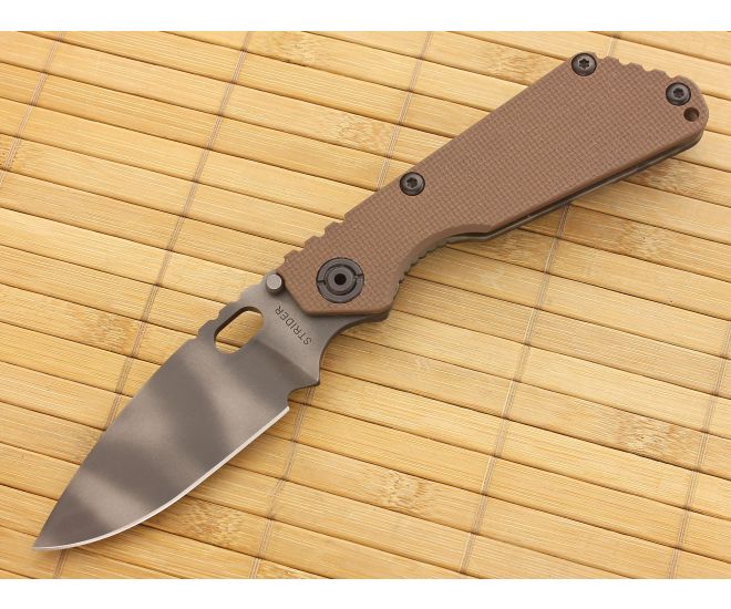 Strider SnG-S Spear Point Flat Coyote Brown G10 TigerStriped Flamed Ti - SK-SNG-S-CBG10FT154
