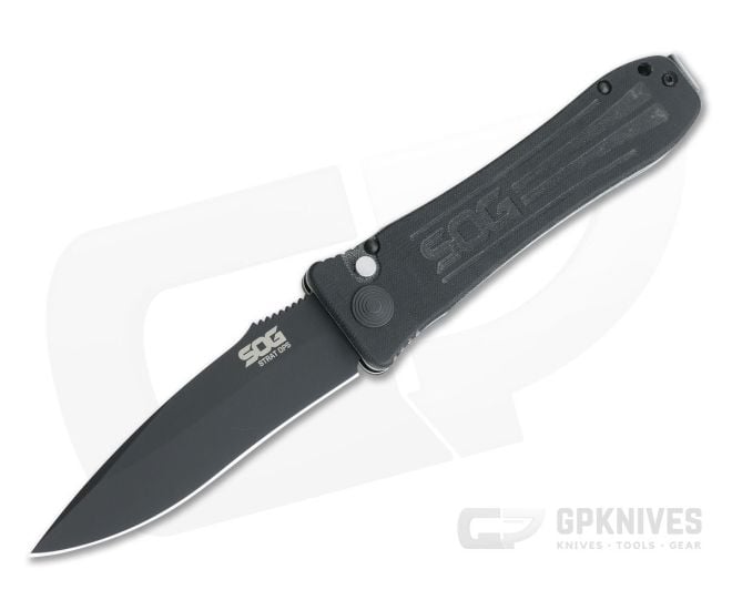 SOG STRAT OPS Black Cerakote Plain S35VN Micarta USA Button Lock Automatic SO1001-BX - SOG-SO1001-BX