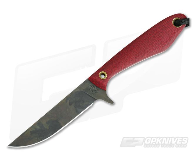 Smith & Sons Spur Original Patina 1095 Ruby Shadetree Burlap Micarta EDC Fixed Blade 02 - SS-SPUR-RU-OP-02