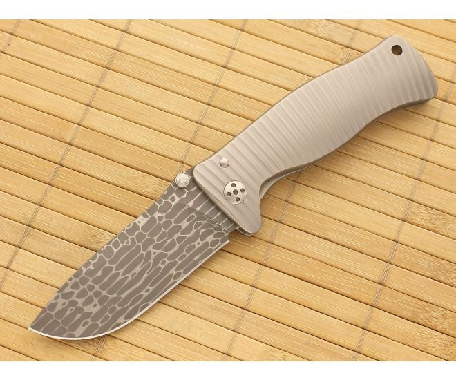 LionSteel SR1 Nichols Lizard Damascus Titanium Handle - LS-SR1DL-GS