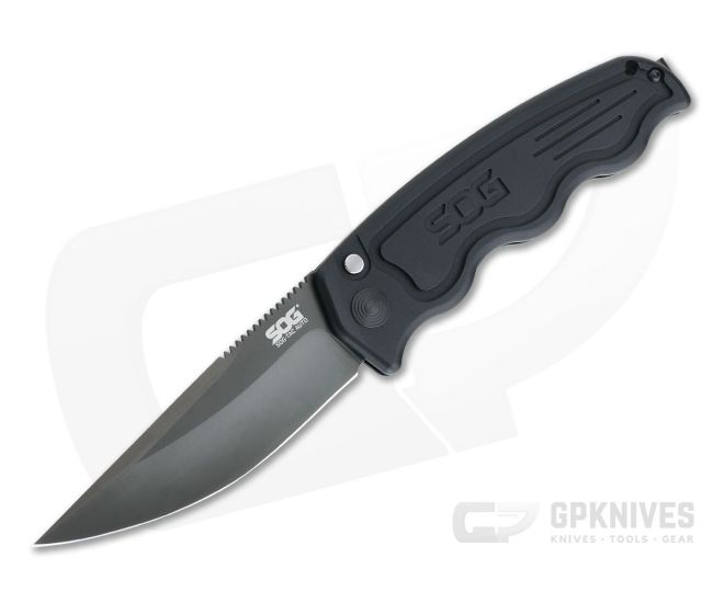 SOG SOG-TAC Black Plain AUS-8 Aluminum Button Lock Automatic ST-02 - SOG-ST-02