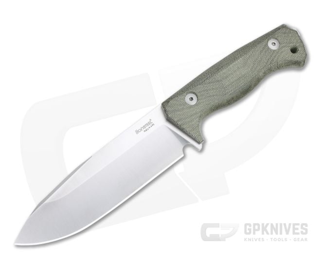 LionSteel T6 Satin K490 Green Canvas Micarta Fixed Blade Knife - LS-T6-CVG