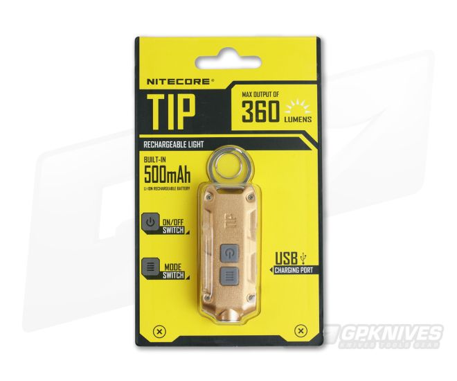 NiteCore TIP Gold 360 Lumen Micro-USB Rechargeable Keychain Flashlight - NC-TIPGD