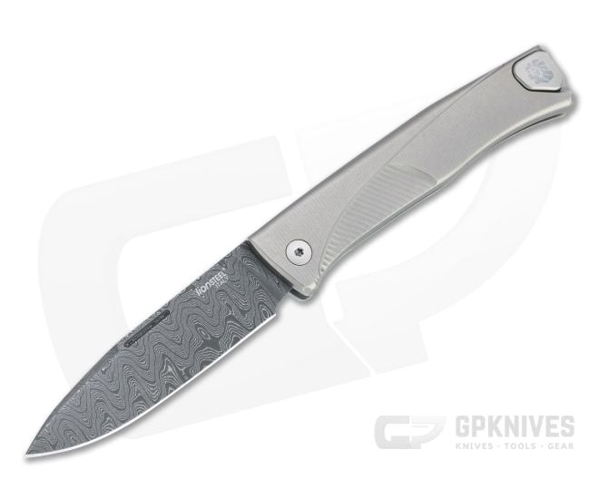 LionSteel Thrill Stainless Damascus Gray Titanium H.WAYL Hidden Clip Integral Slip Joint Folder - LS-TL-D-GY