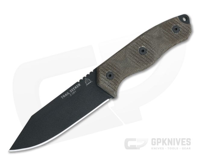 TOPS Trail Seeker Black 1095 Green Canvas Micarta Fixed Blade - TP-TLSR-01