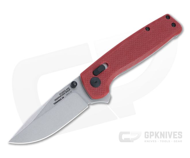 SOG Terminus XR Stonewashed D2 Crimson G10 XR Lock Flipper TM1023-BX - SOG-TM1023-BX