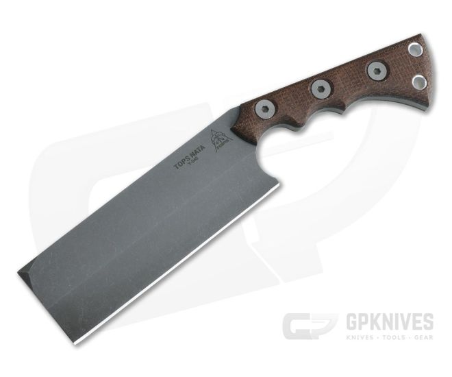 TOPS Nata Brown Burlap Micarta Acid Rain 1095 Japanese Chopper Fixed Blade TNAT-01 - TP-TNAT-01