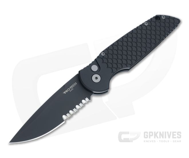 Protech Tactical Response 3 Part Serrated DLC CPM-D2 Fish Scale Black Automatic TR-3-X2-D2 - PT-TR-3-X2-D2