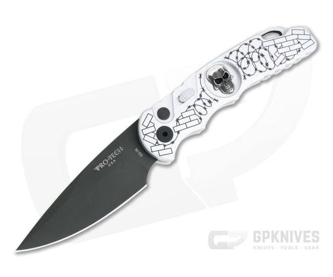 Protech Knives TR-5 Silver Barbed Wire and Brick Skull LTD Edition Black DLC S35VN Automatic TR-5.62 - PT-TR-5.62
