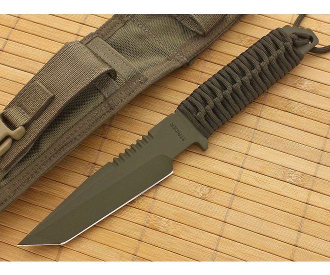 Strider VB Spine Serrations OD Cord Wrap OD Cerakote - SK-VB-SS-ODCWOD