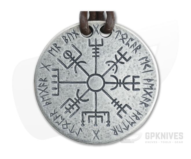 Shire Post Mint Vegvisir Norse Compass Fine Silver and Leather Necklace - SPM-VEG-SV-P