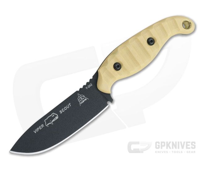 TOPS Viper Scout 4.0 Black 1095 Antique White Micarta Fixed Blade VPS-01 - TP-VPS-01
