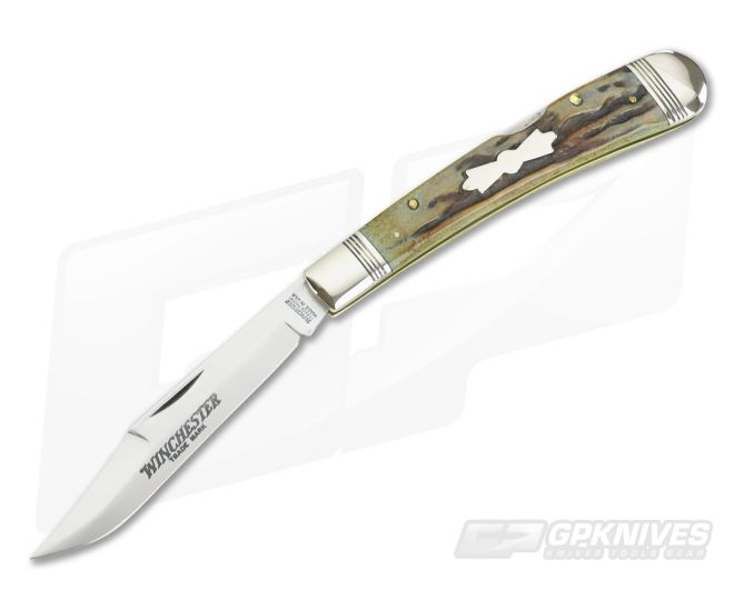Winchester 1989 Stag Banana Knife with Bowtie Shield - WN-VX097