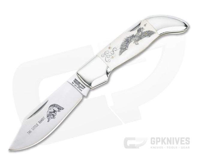 Parker Cutlery Vintage Clasp Knife White Bone with Eagle Scrimshaw Lockback Folder - PC-VX191