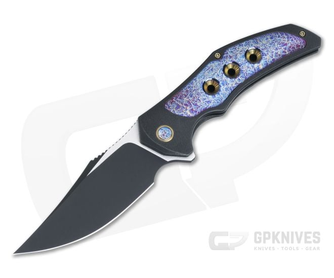 WE Magnetron Frame Lock Flipper Two-Tone Black 20CV Flamed Ti Inlay Black Titanium WE18058-4 - WE-WE18058-4