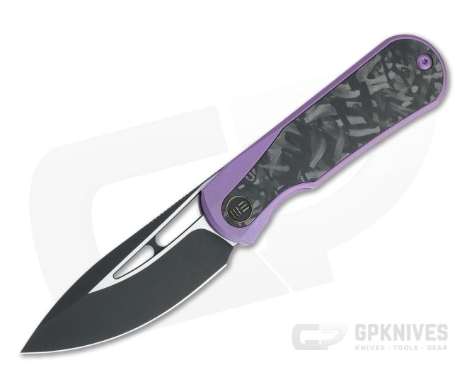 WE Knives x Hel Baloo Front Flipper Black Stonewashed 20CV Shred Carbon Fiber Purple Titanium Folder WE21033-3 - WE-WE21033-3