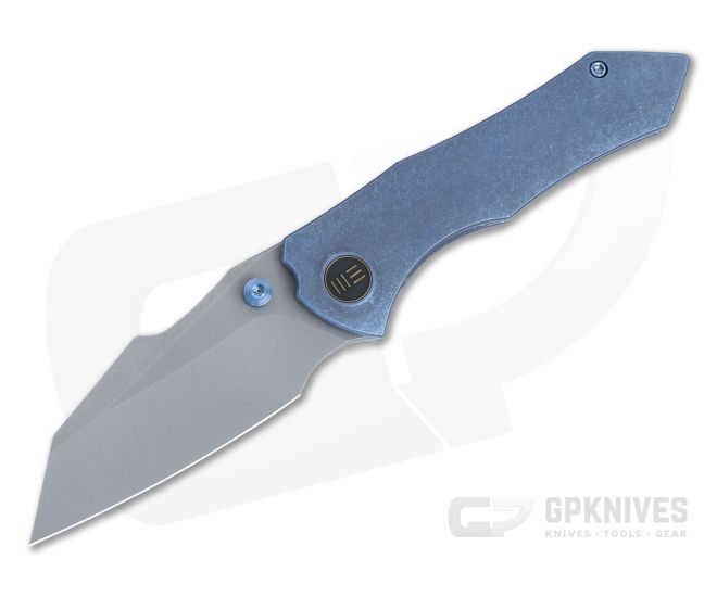 WE Knives High-Fin Gray Stonewashed 20CV Blue Titanium Frame Lock Folder WE22005-3 - WE-WE22005-3