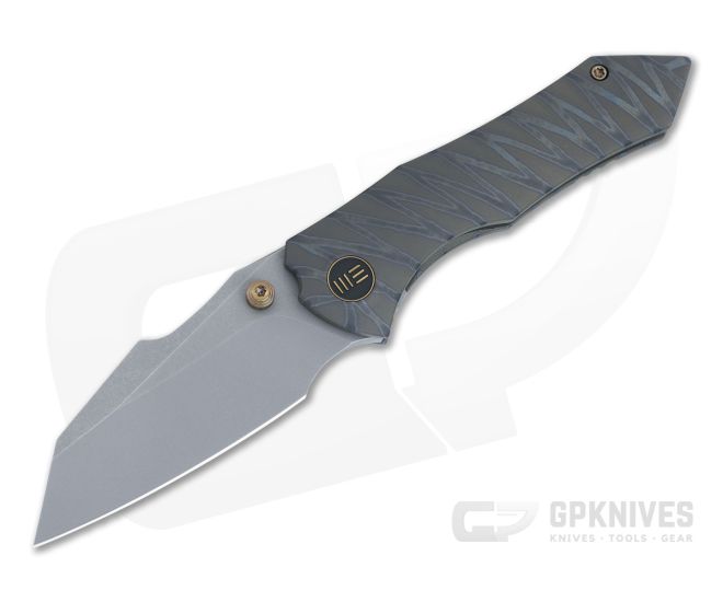 WE Knives High-Fin Gray Stonewashed 20CV Tiger Stripe Flamed Titanium Frame Lock Folder WE22005-4 - WE-WE22005-4