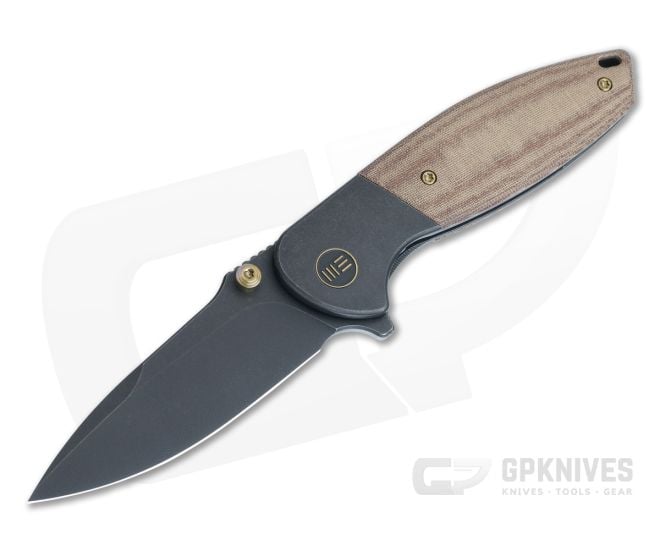 WE Knives Nitro Mini Black Stonewashed 20CV Brown Linen Micarta Titanium Frame Lock WE22015-4 - WE-WE22015-4