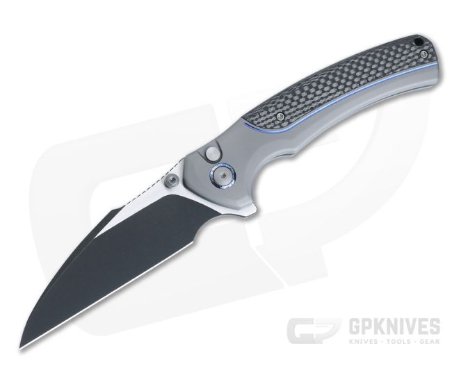WE Ziffius Limited Edition Button Lock Flipper Two-Tone Black 20CV Twill Carbon Fiber Spacer Gray Titanium WE22024A-1 - WE-WE22024A-1