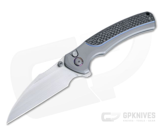 WE Ziffius Limited Edition Button Lock Flipper Hand Rubbed Satin 20CV Twill Carbon Fiber Spacer Gray Titanium WE22024A-2 - WE-WE22024A-2