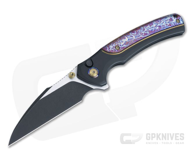 WE Ziffius Limited Edition Button Lock Flipper Two-Tone Black 20CV Flamed Ti Spacer Black Titanium WE22024D-1 - WE-WE22024D-1