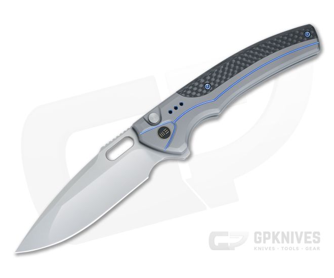 WE Exciton Limited Edition Button Lock Flipper Bead Blast 20CV Twill Carbon Fiber Spacer Gray Titanium WE22038A-3 - WE-WE22038A-3