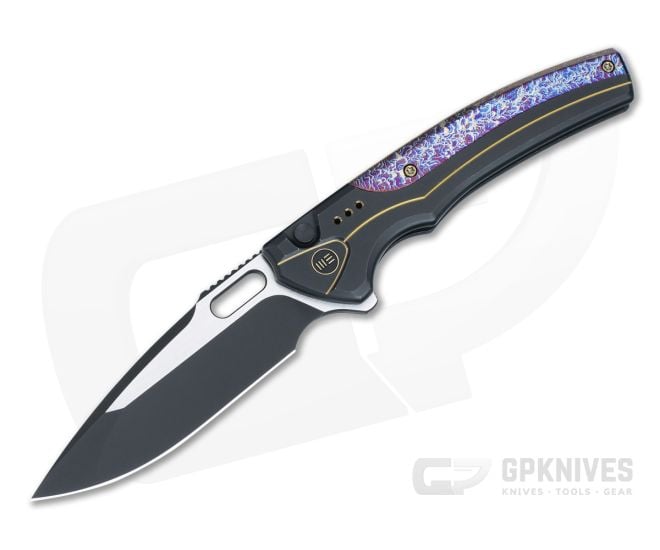 WE Exciton Limited Edition Button Lock Flipper Two-Tone Black 20CV Flamed Ti Spacer Black Titanium WE22038A-4 - WE-WE22038A-4