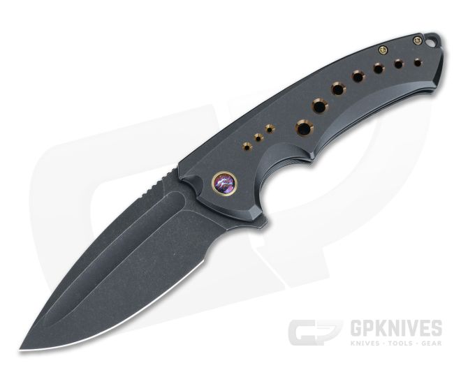WE Knives Nexusia Frame Lock Flipper Black Titanium Handle Black Stonewashed 20CV Drop Point Blade WE22044-1 - WE-WE22044-1