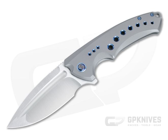 WE Knives Nexusia Frame Lock Flipper Gray Titanium Handle Hand Polished Satin 20CV Drop Point Blade WE22044-2 - WE-WE22044-2