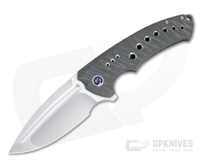 WE Knives Nexusia Frame Lock Flipper Flamed Titanium Handle Hand Polished Satin 20CV Drop Point Blade WE22044-3 - WE-WE22044-3