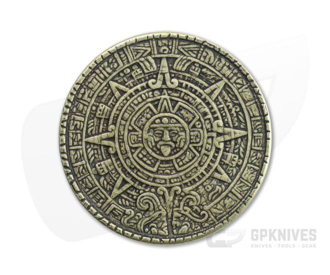 Shire Post Mint | Aztec Sun Stone Calendar - Sun and Moon Worry Coin Brass - SPM-WOR-AZTEC-MOON-BS