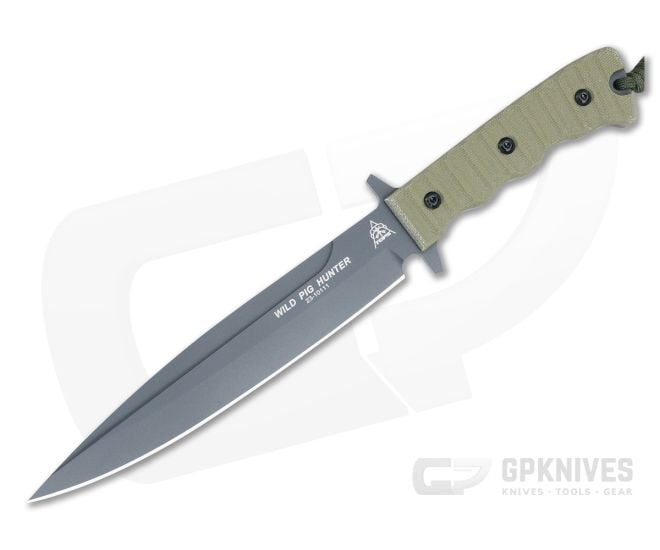 TOPS Wild Pig Hunter Fixed Blade Rocky Mountain Tread Green Canvas Micarta Sniper Gray 1095 Spear Point WPH-04 - TP-WPH-04