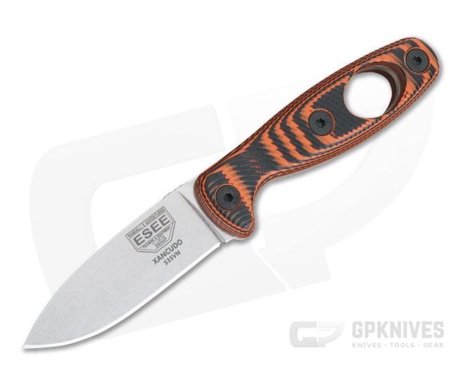 ESEE Xancudo Stonewashed S35VN 3D Orange/Black G10 Handles with Hole Fixed Blade XAN1-006 - ESEE-XAN1-006